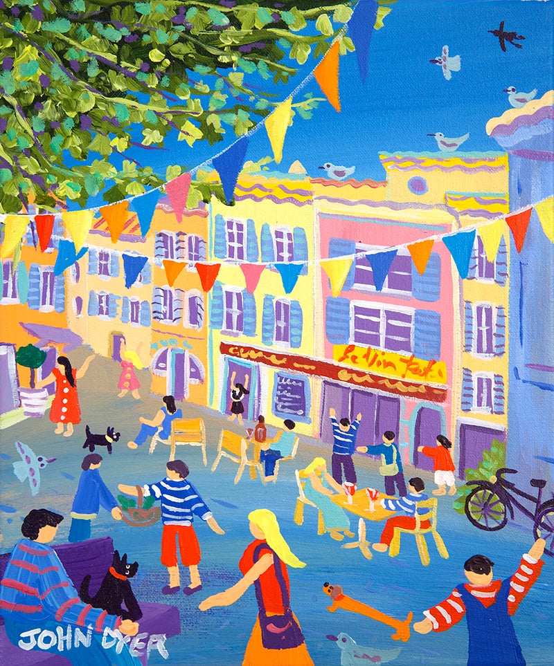 John Dyer Painting. French Bunting and Wine, Nyons, Provence, France. John Dyer