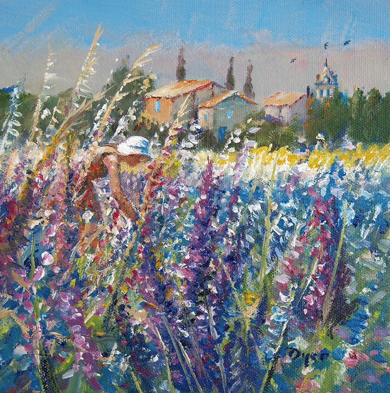Original Painting by Ted Dyer. Picking Lavender. Provence Ted Dyer