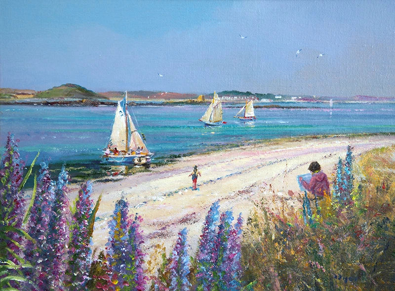 Original Painting by Ted Dyer. Echiums by the Shore. Tresco Ted Dyer