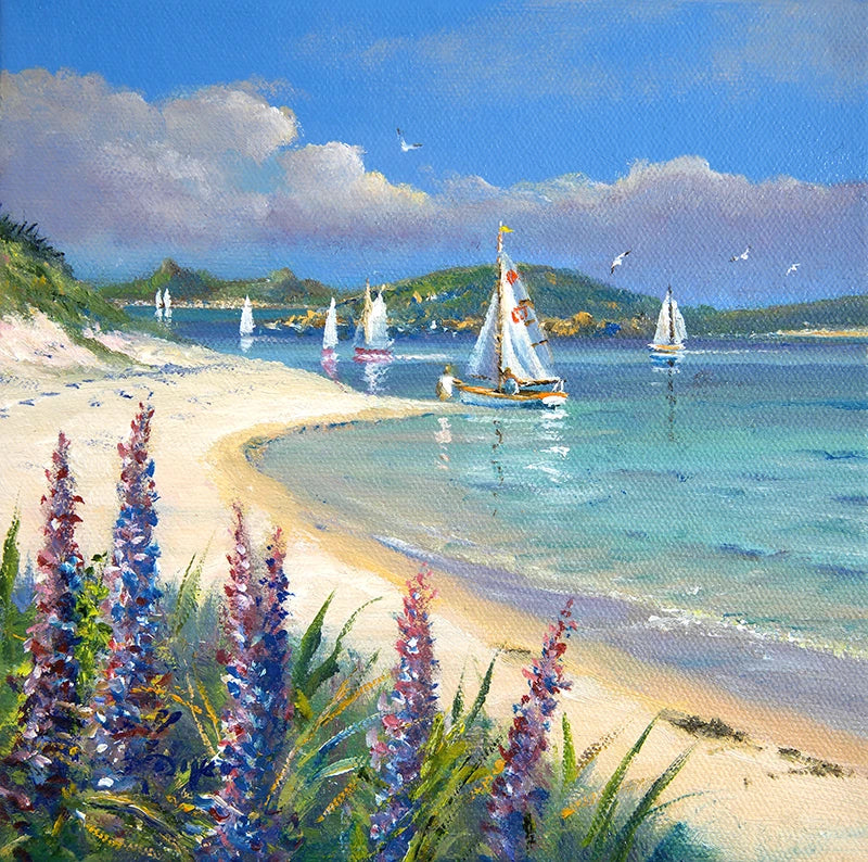 Original Painting by Ted Dyer. A Calm May Morning. Tresco Ted Dyer