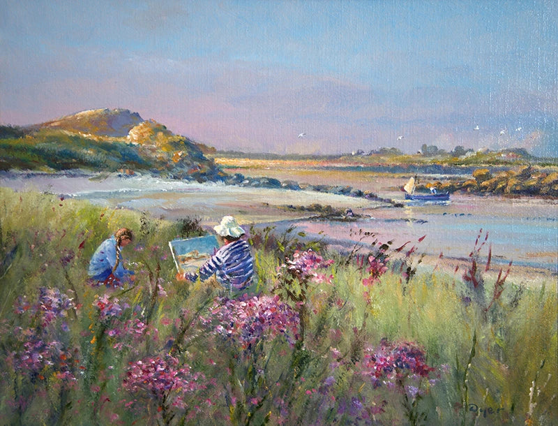 Original Painting by Ted Dyer. Enjoying the Soft Light. Tresco Ted Dyer
