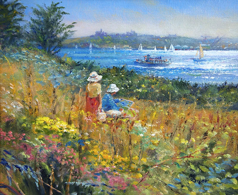 Original Painting by Ted Dyer. Painting and Picnicking. St Mawes Ted Dyer