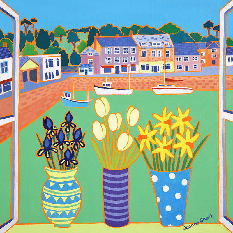 Original Painting by Joanne Short. Flowers in the Window, Padstow Harbour