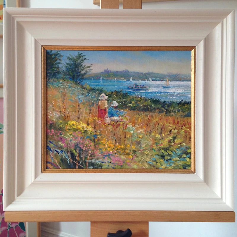 Original Painting by Ted Dyer. Painting and Picnicking. St Mawes Ted Dyer