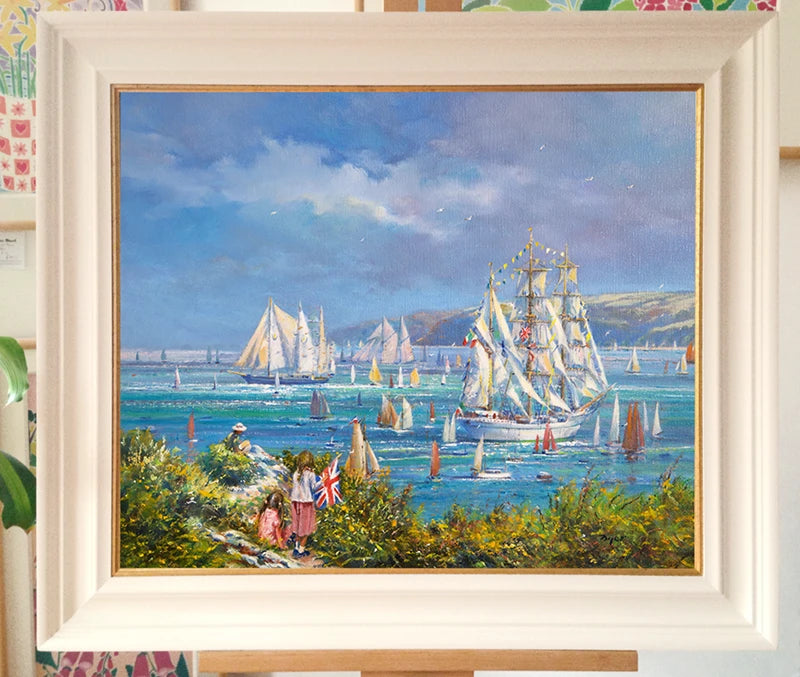 Original Painting by Ted Dyer. Watching the Tall Ships, Falmouth Ted Dyer