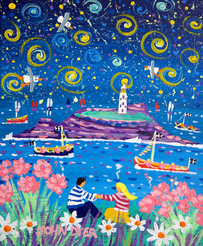 John Dyer Painting. Celestial Love, Godrevy Lighthouse