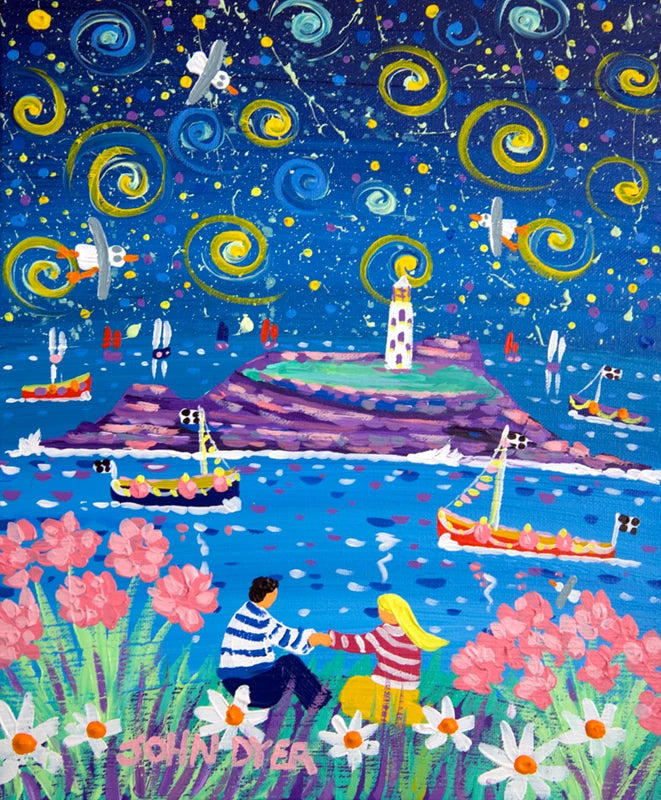 John Dyer Painting. Celestial Love, Godrevy Lighthouse John Dyer