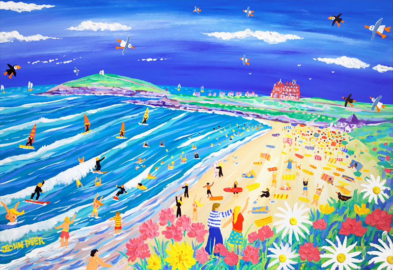 Cornwall Art Limited Edition Print by John Dyer. Fistral Beach Fun, Newquay, Cornwall.
