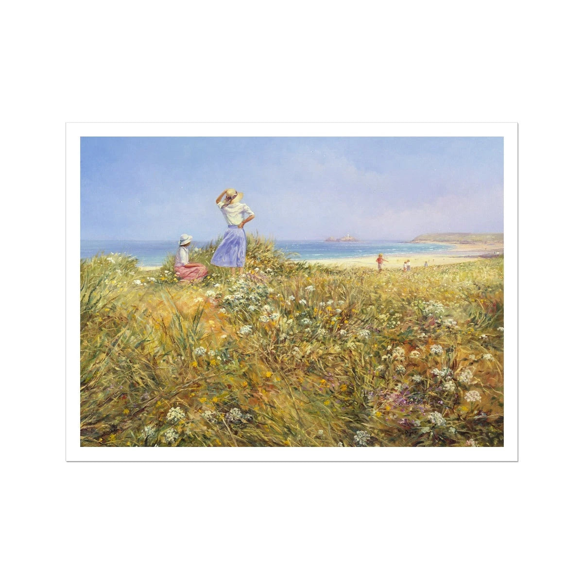 Ted Dyer Fine Art Print. Open Edition Cornish Art Print. 'Blue Skies, Godrevy'. Cornwall Art Gallery Ted Dyer