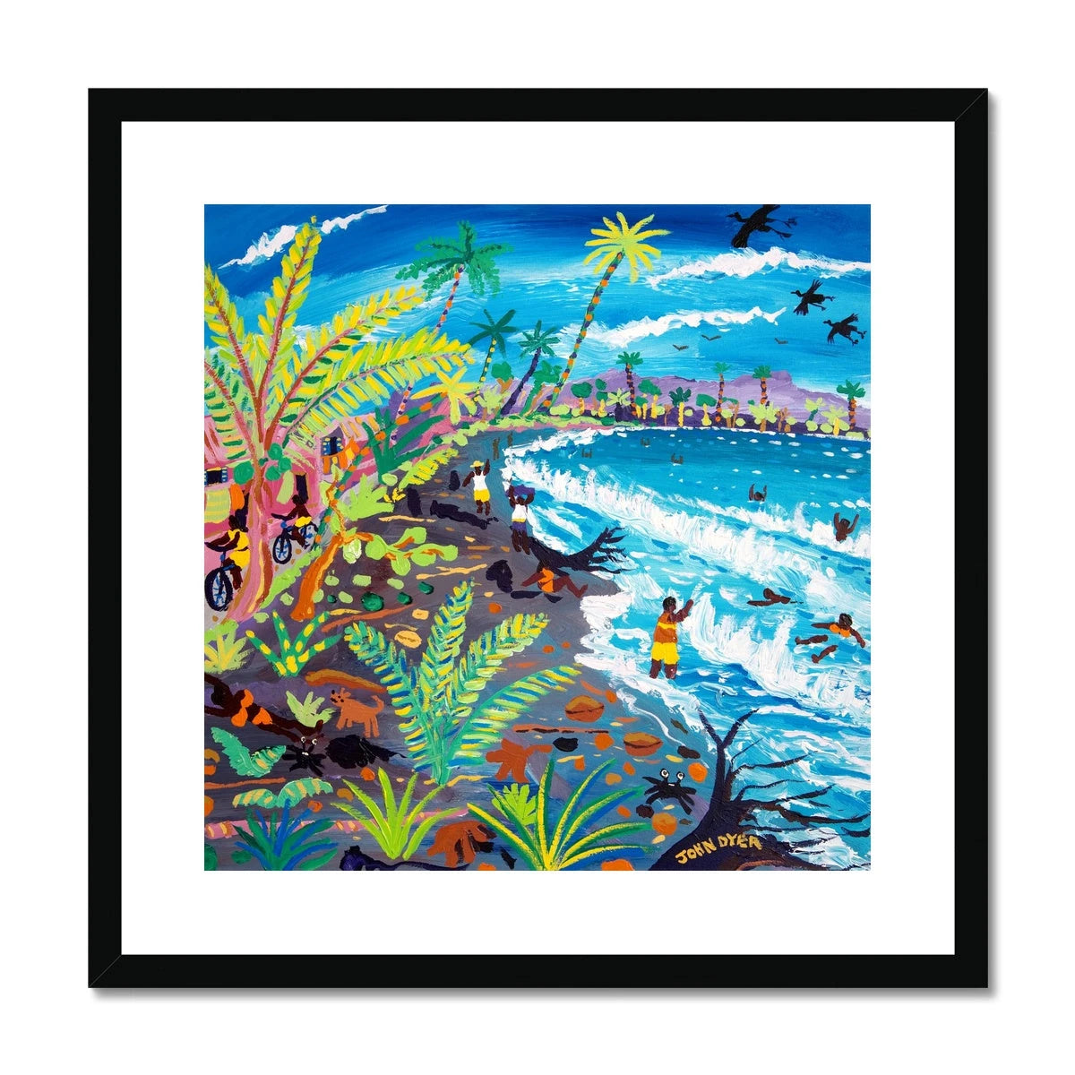 John Dyer Framed Open Edition Cornish Art Print. 'Caribbean Beach Life, Costa Rica'. Caribbean Art Gallery John Dyer
