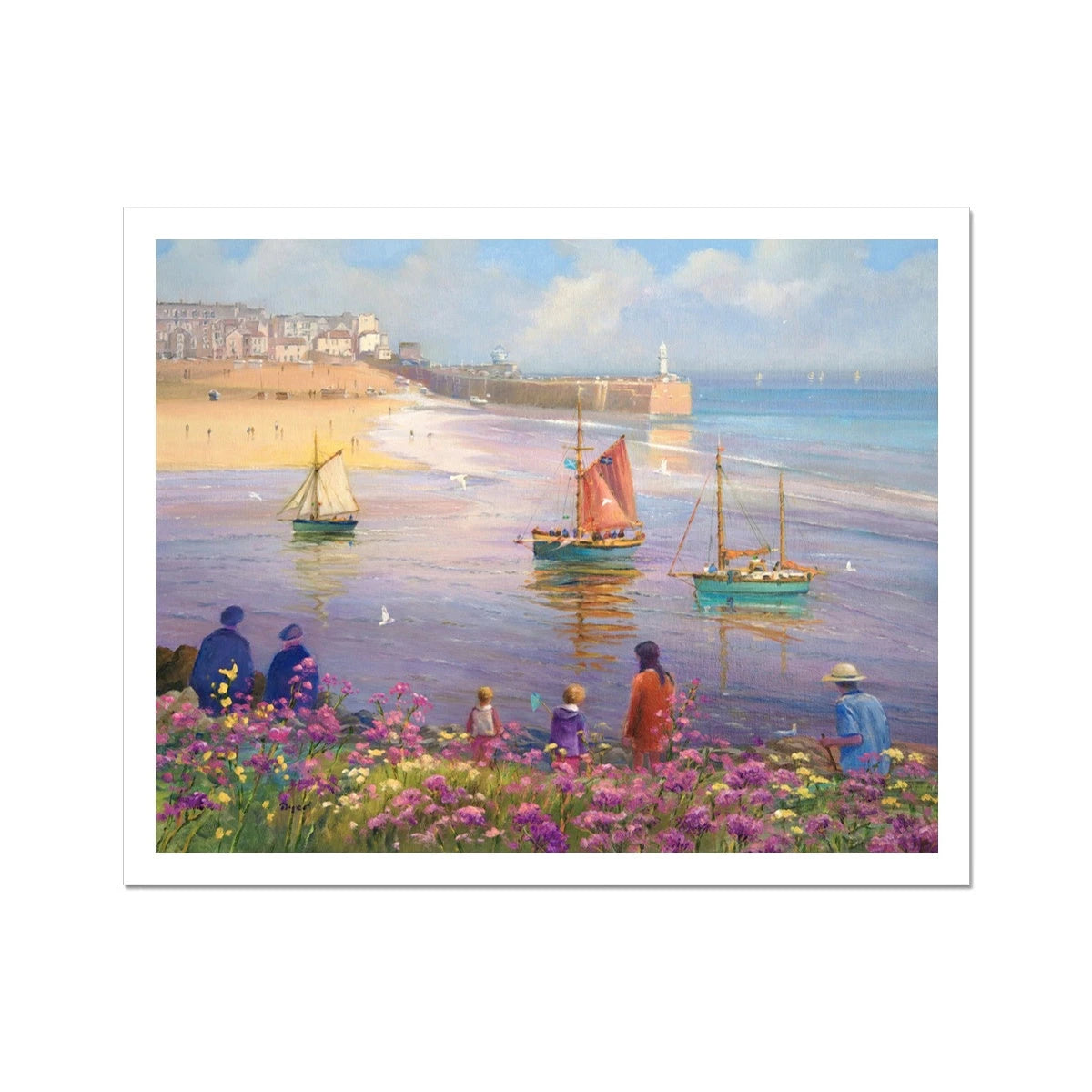 Ted Dyer Fine Art Print. Open Edition Cornish Art Beach Print. 'Soft Light and Summer Flowers. St Ives'. Cornwall Art Gallery Ted Dyer