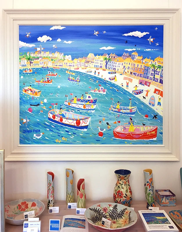 John Dyer Painting. Swimming with Seals, St Ives, Cornwall. John Dyer