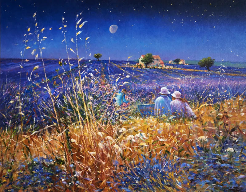 Original Painting by Ted Dyer. Lavender Fields under the Stars, Provence Ted Dyer