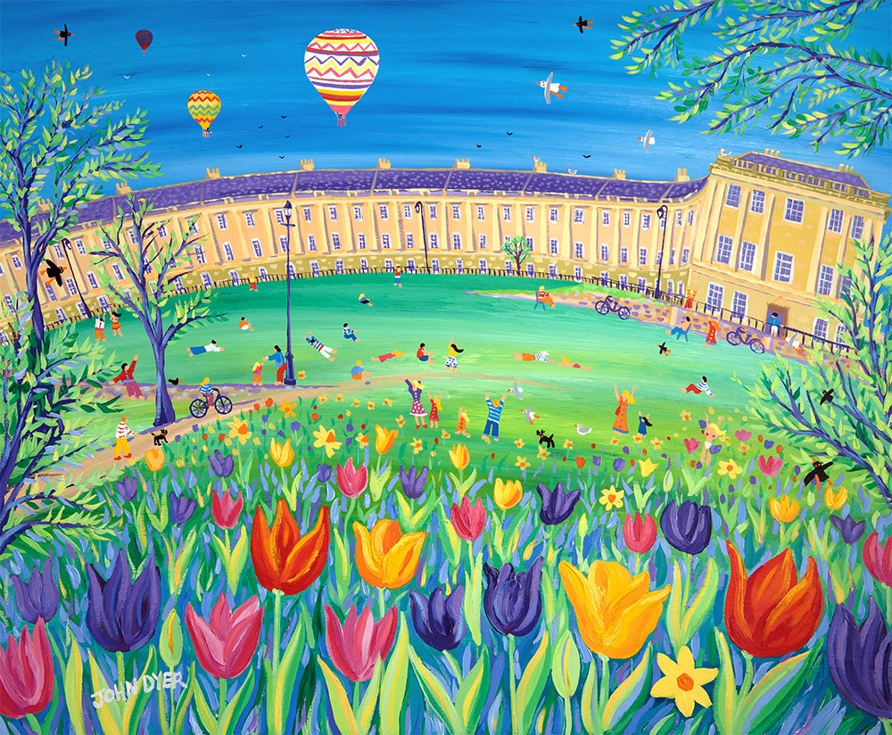 Limited Edition Garden Print by John Dyer. 'Balloons over the Royal Crescent, Bath'. Somerset Art Print John Dyer