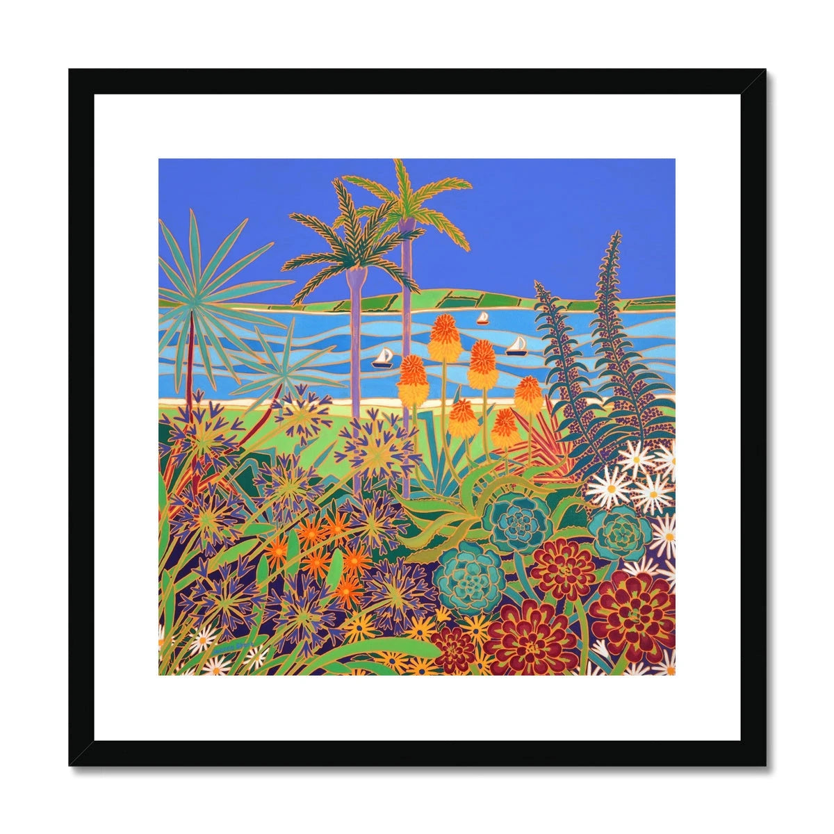 Joanne Short Framed Open Edition Cornish Garden Art Print. 'A Garden of Colourful Delights, Tresco' Joanne Short