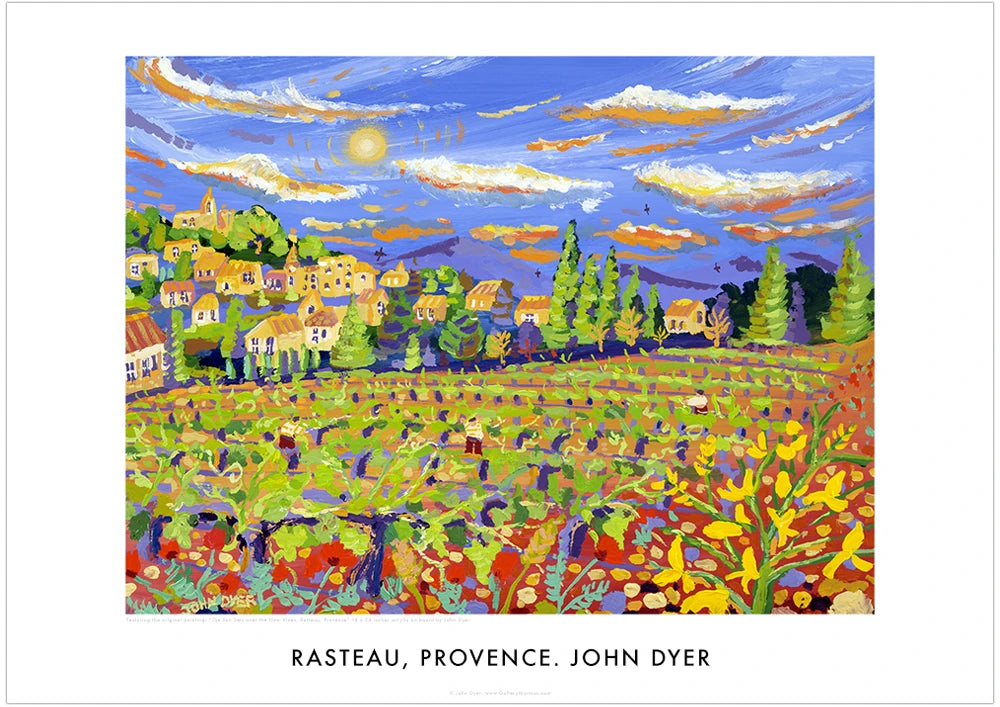 French Wall Art Poster Print of a Sunset over the Vineyard at Rasteau by John Dyer. France Art Gallery John Dyer