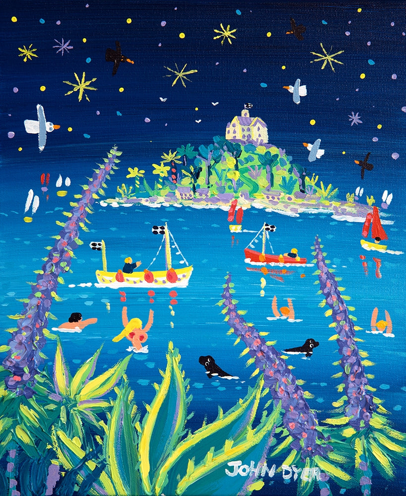 John Dyer Painting. Starlit Echiums, St Michael's Mount