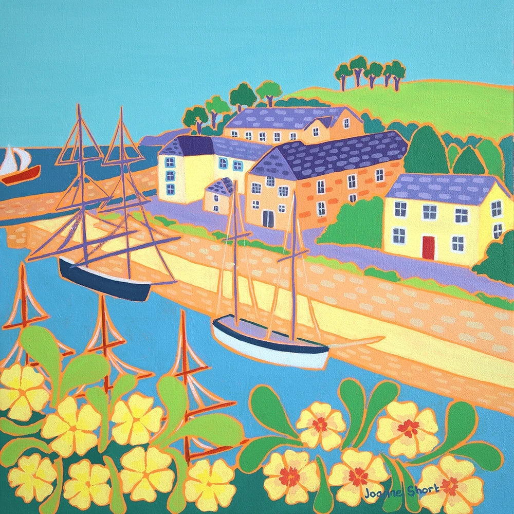 Original Painting by Joanne Short. Tall Ships and Primroses, Charlestown Joanne Short