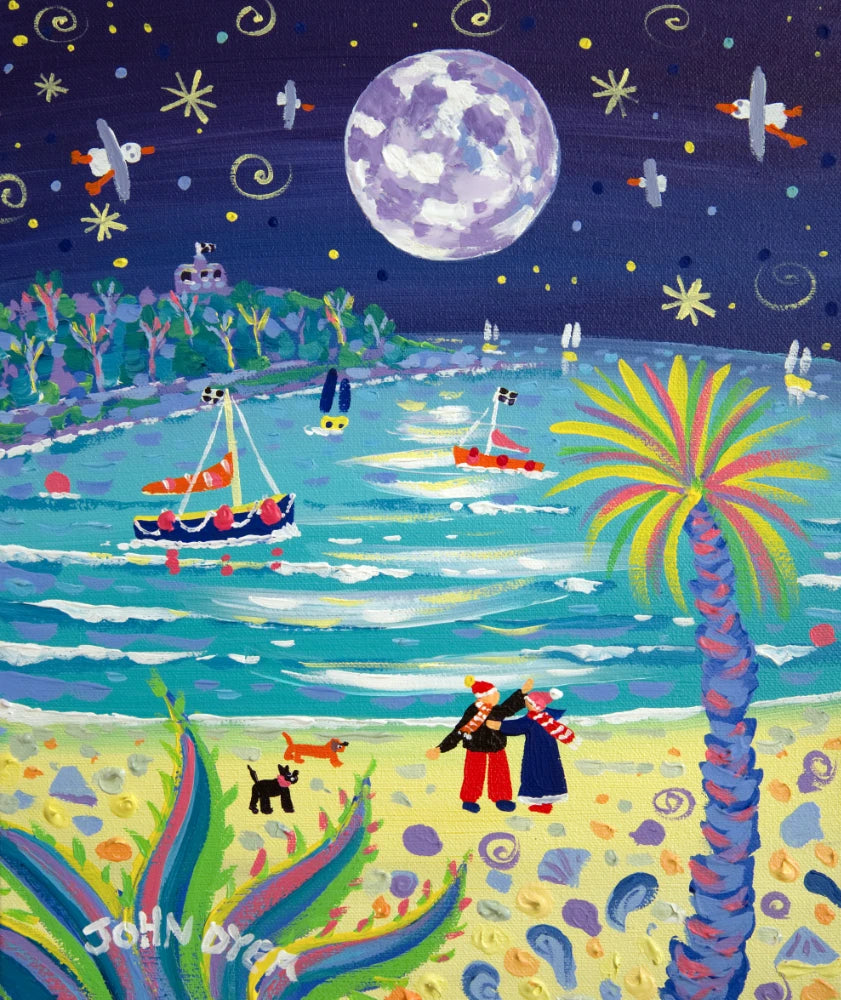 John Dyer Painting. Super-Duper Cornish Moon, Castle Beach, Falmouth John Dyer