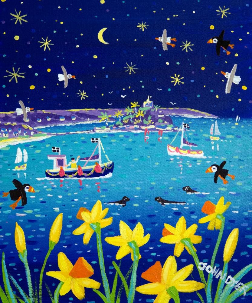 John Dyer Painting. Starlight and Daffodils, Mount's Bay John Dyer