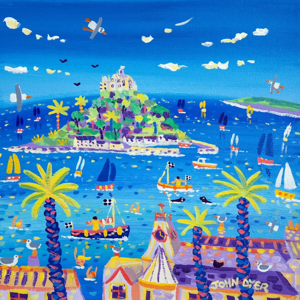 John Dyer Painting. Sails, Swimmers and Seals, Marazion John Dyer