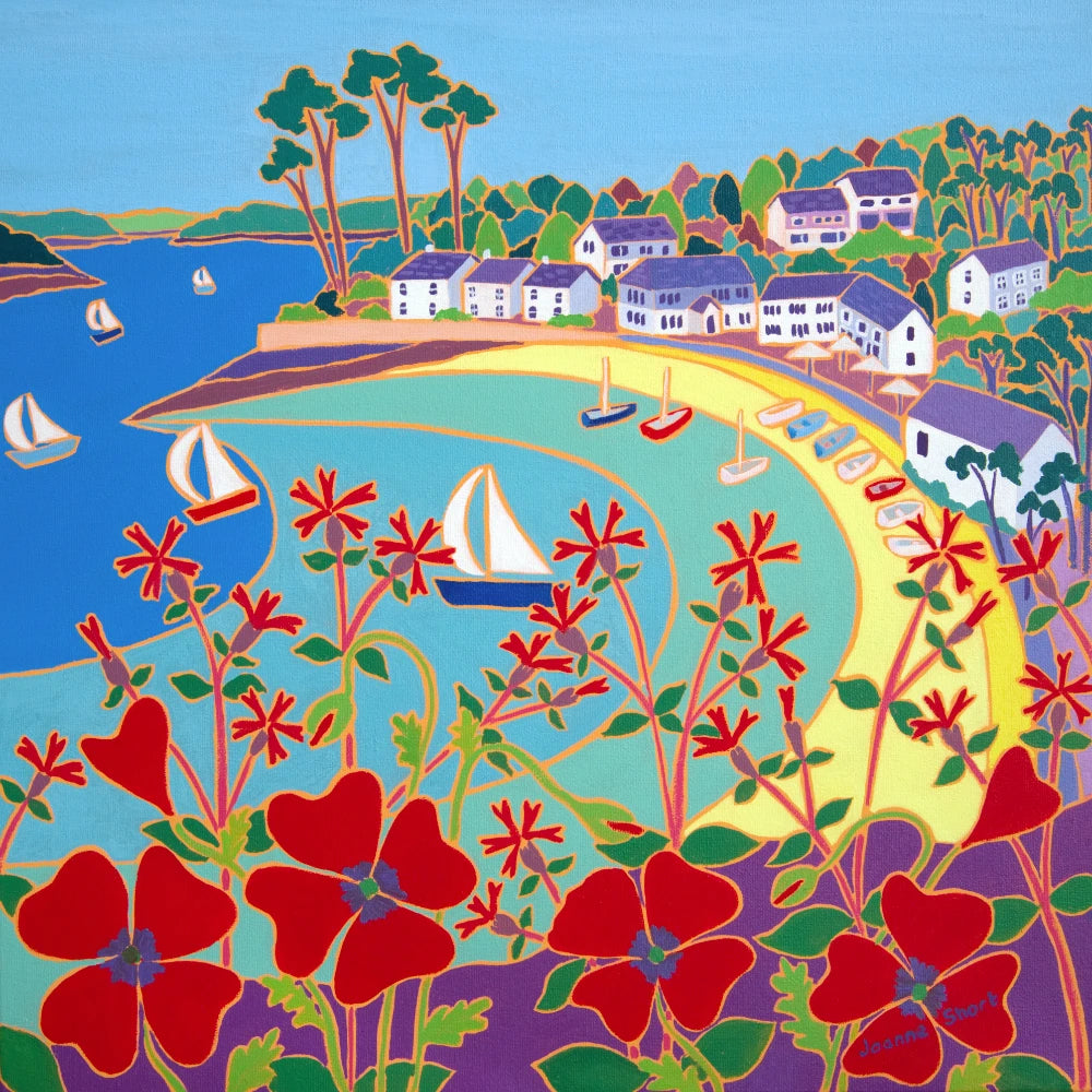 Original Painting by Joanne Short. Poppies and Pines, Helford passage Joanne Short