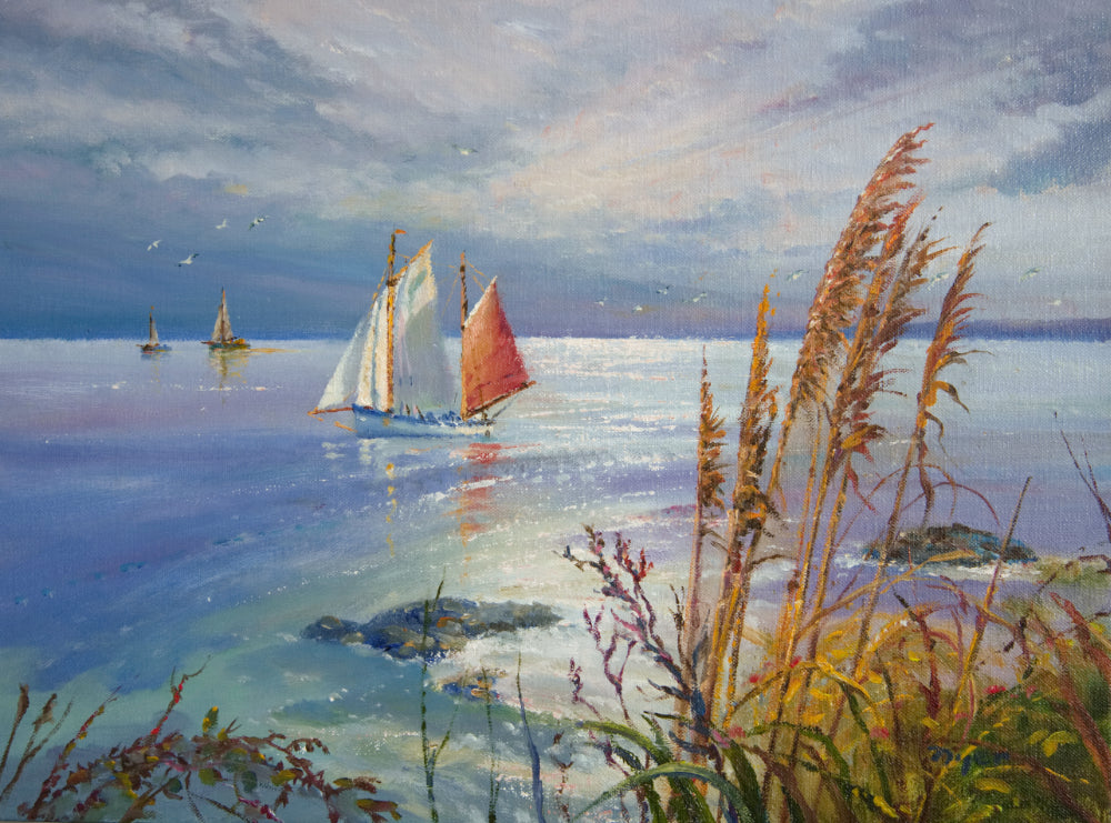 Ted Dyer Painting. Sunlit Sails, Falmouth Ted Dyer