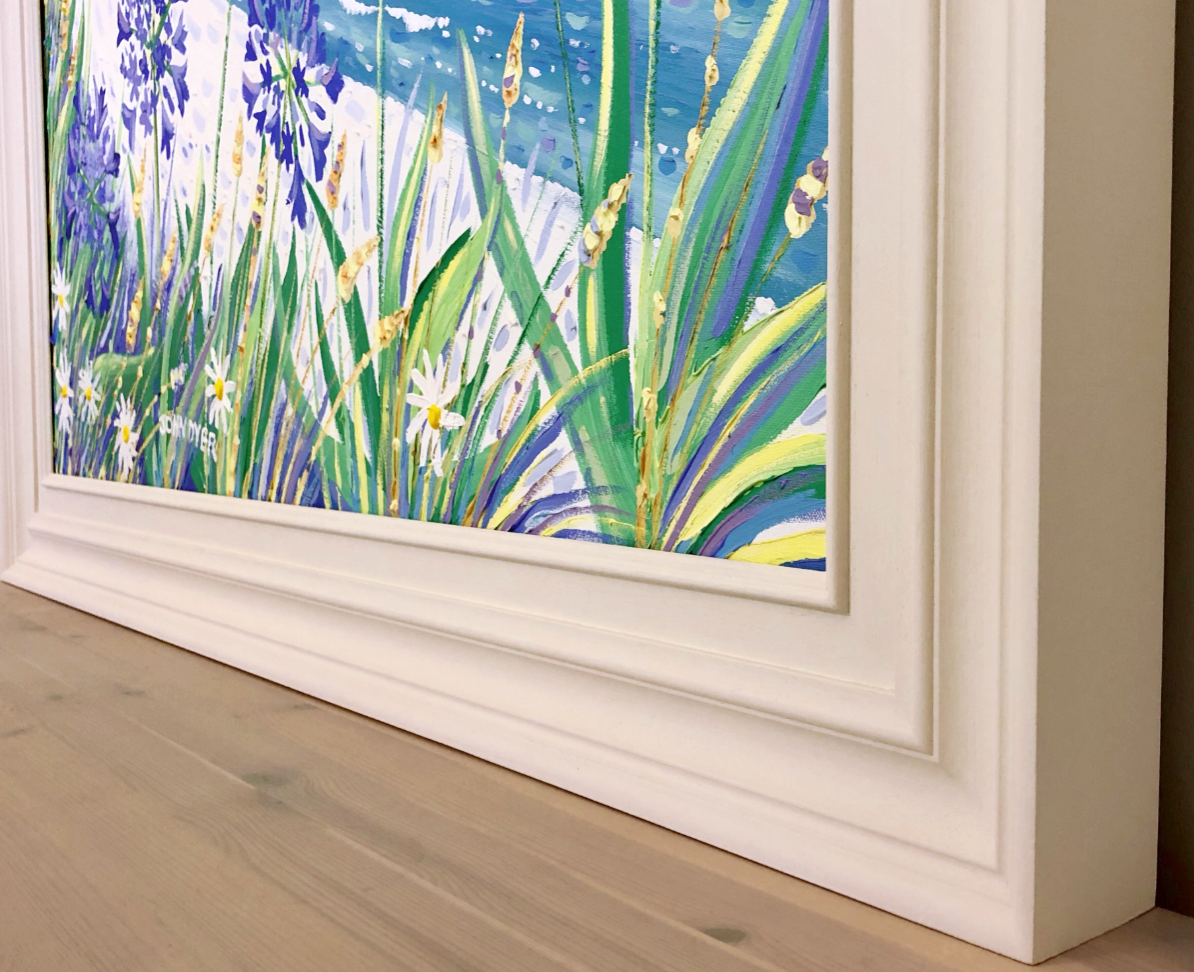Original Painting by John Dyer. Blue Agapanthus and Sparkling Sand, Pentle Bay, Tresco