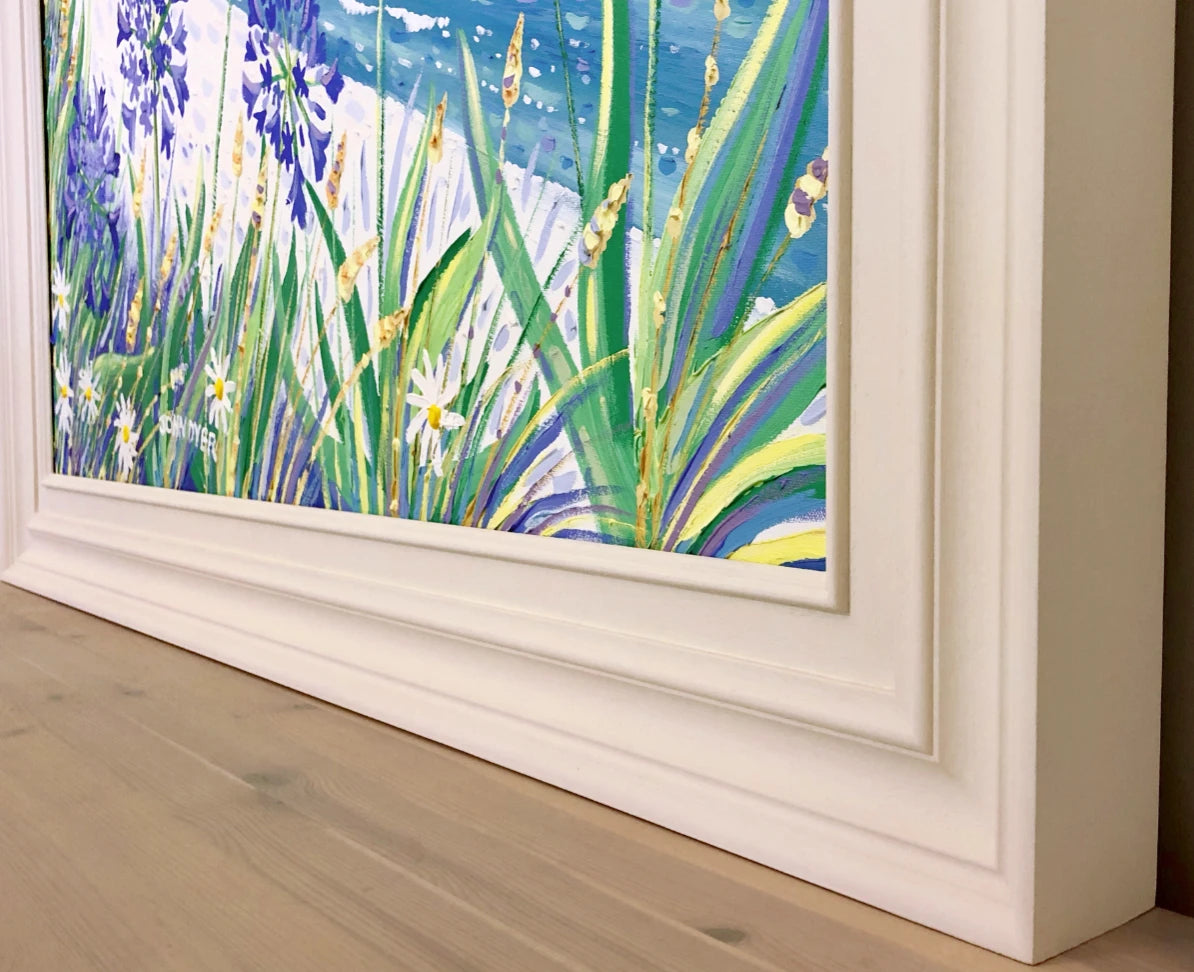 Original Painting by John Dyer. Blue Agapanthus and Sparkling Sand, Pentle Bay, Tresco John Dyer