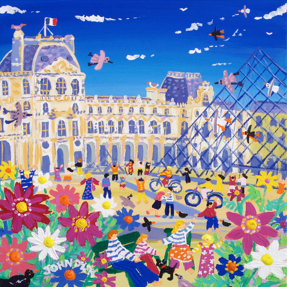 Limited Edition French Print by John Dyer. 'Enjoying the Sun outside the Louvre, Paris'.