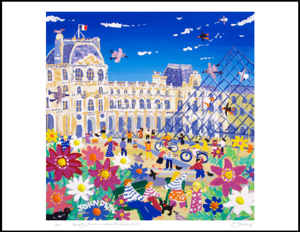 Limited Edition French Print by John Dyer. 'Enjoying the Sun outside the Louvre, Paris'.