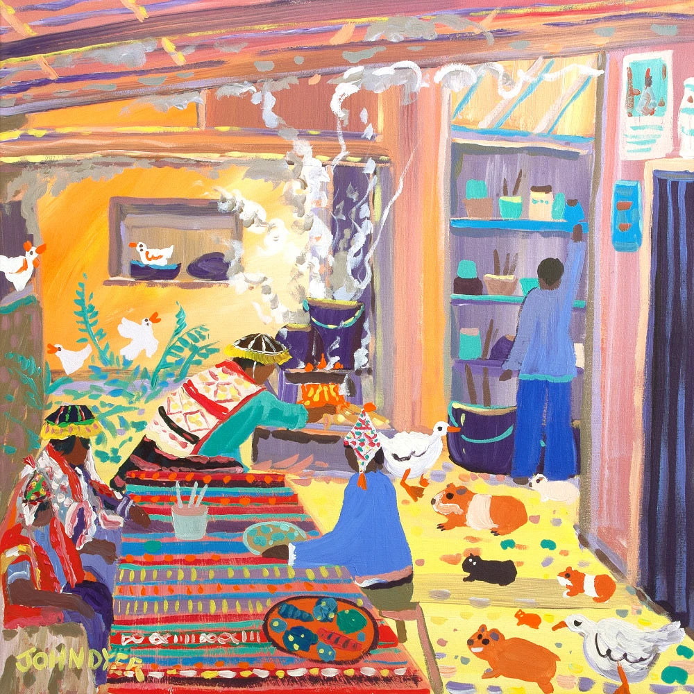 John Dyer Painting. Peruvian Potato Eaters, Amaru, Peru John Dyer