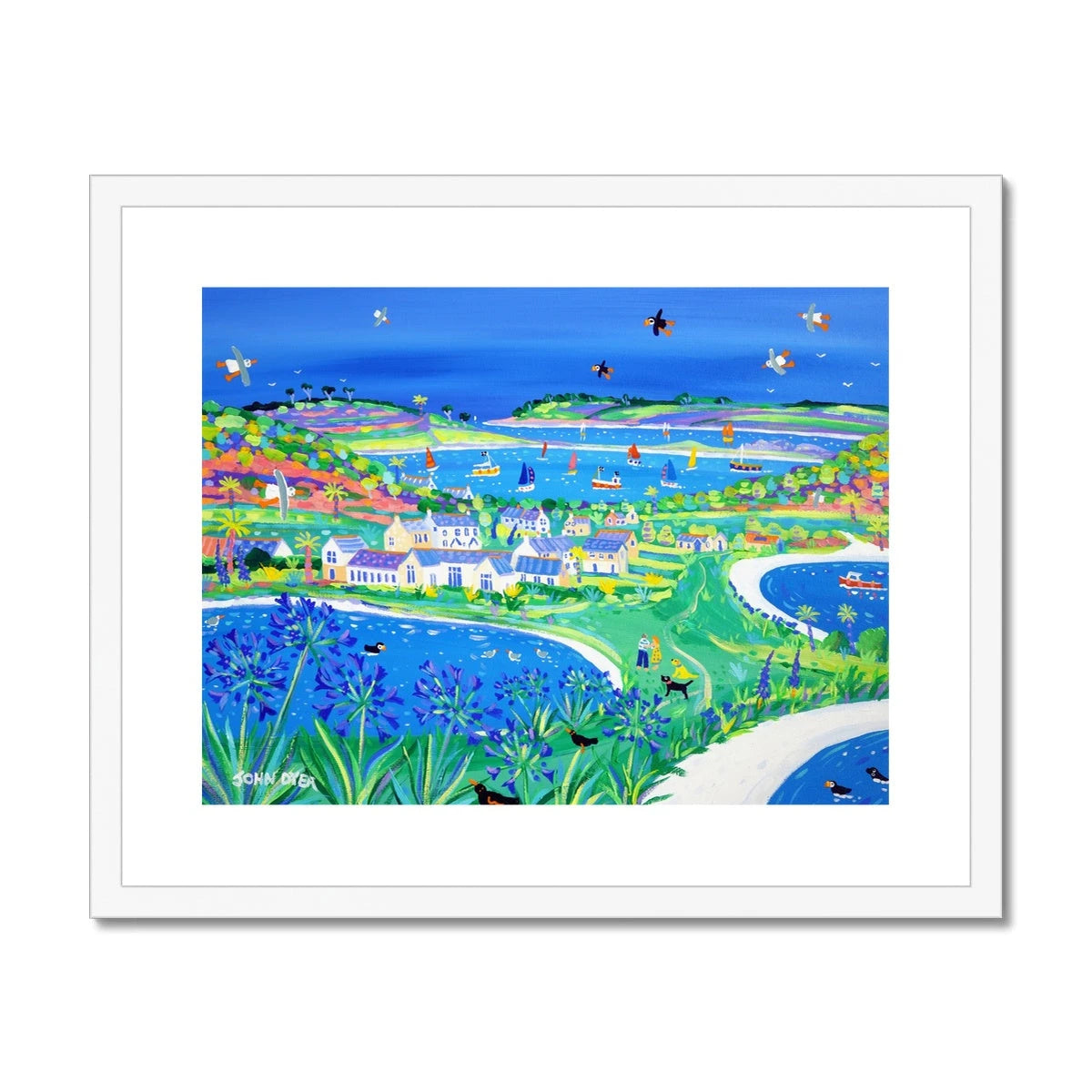 John Dyer Framed Open Edition Cornish Fine Art Beach Print. 'Agapanthus Days at Hell Bay, Bryher'. Cornwall Art Gallery John Dyer