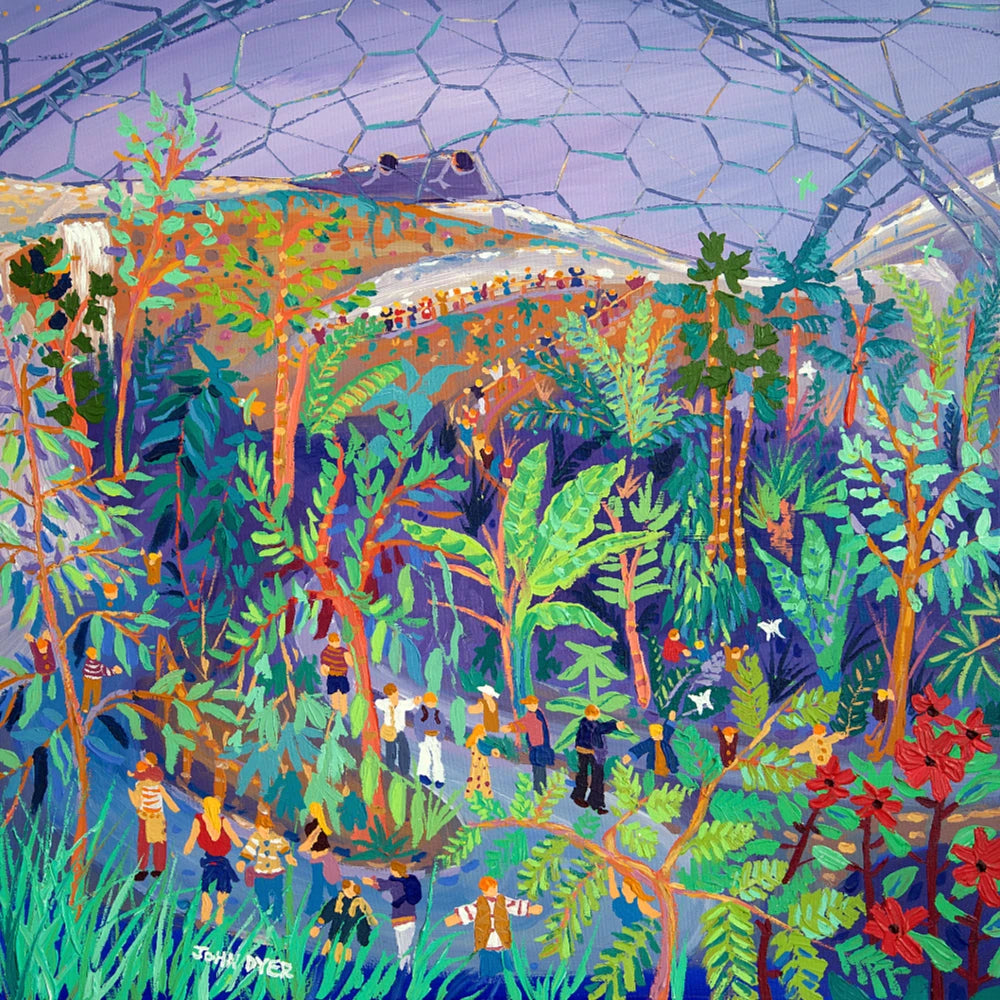 Original Garden Painting by John Dyer. 'Steaming around Eden'. The Eden Project Cornwall. John Dyer