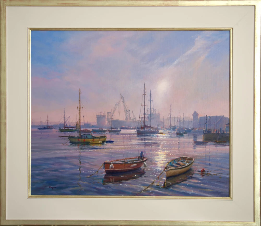 Ted Dyer Oil Painting. Early Morning Calm, Falmouth Harbour Ted Dyer