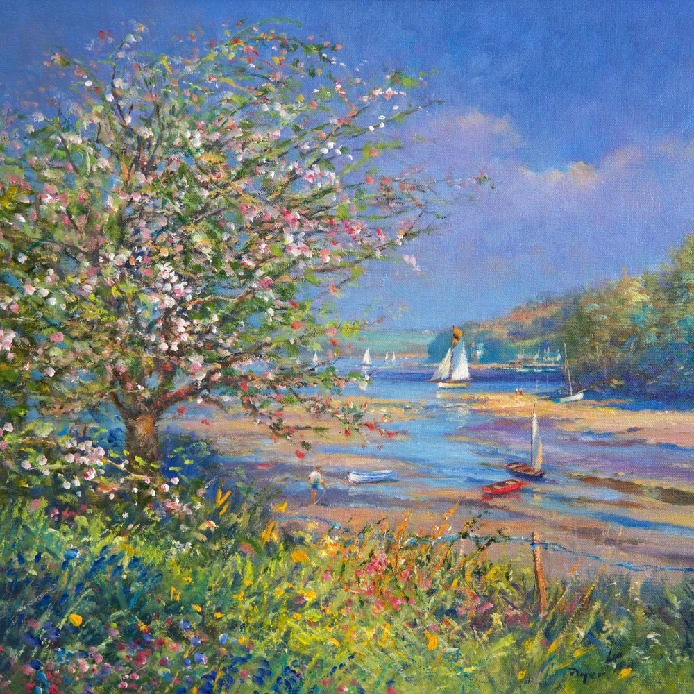 Ted Dyer Oil Painting. Bright Spring Day, Helford Ted Dyer