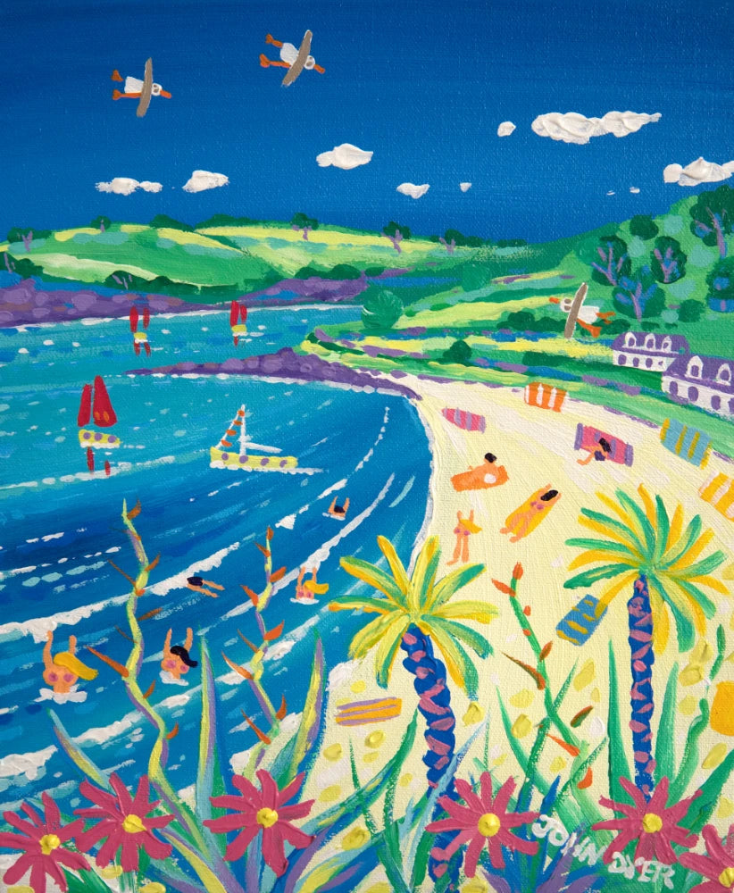 John Dyer Painting. Siziling Summer Day, Gyllyngvase Beach John Dyer