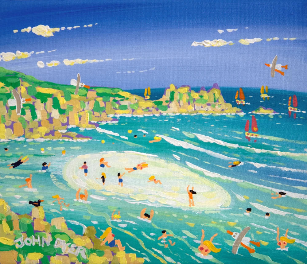 John Dyer Painting. Caribbean Colours, Pednvounder Beach, cornwall John Dyer