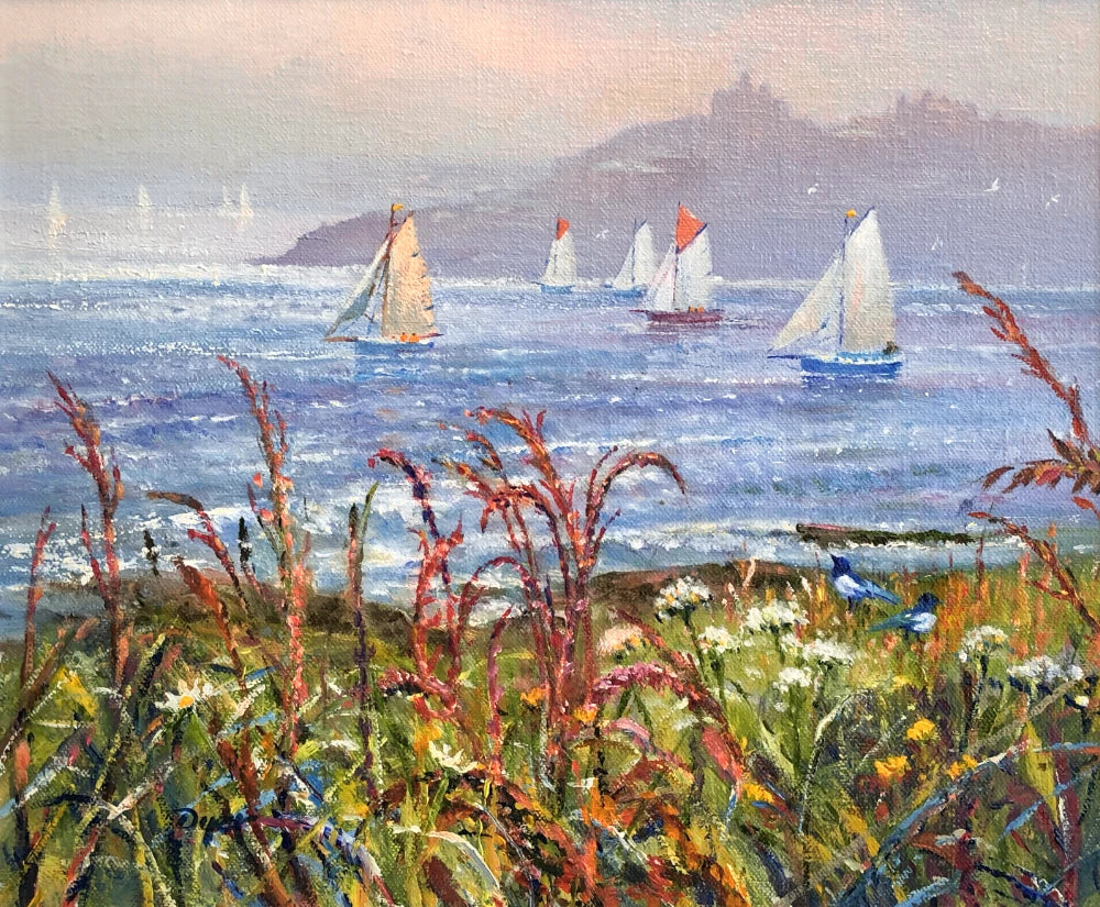 Original Oil Painting on Canvas. Sailing Past Pendennis Castle. By British Artist Ted Dyer. Ted Dyer