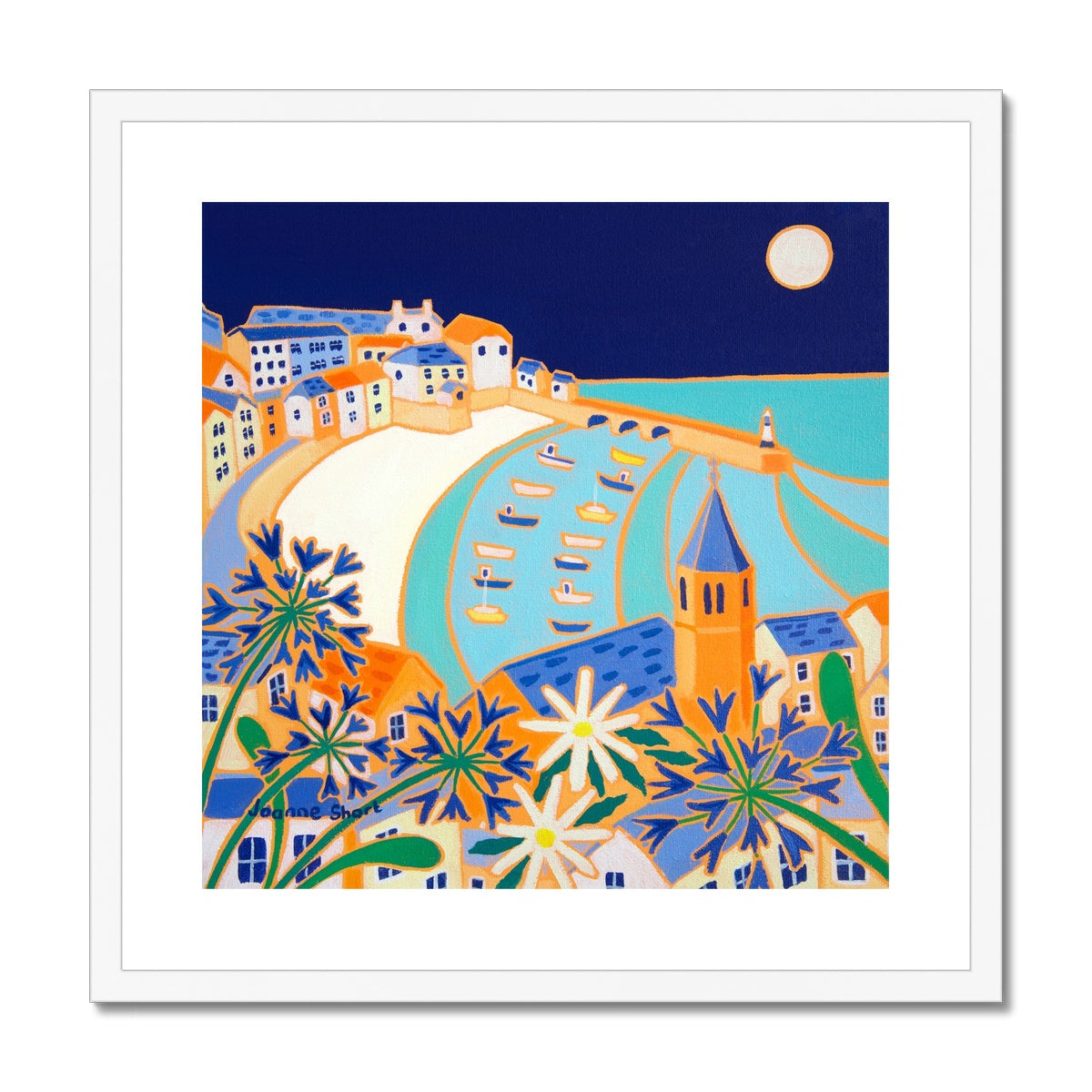Joanne Short Framed Open Edition Cornish Art Print. 'Harvest Moon, St Ives'. Cornwall Art Gallery