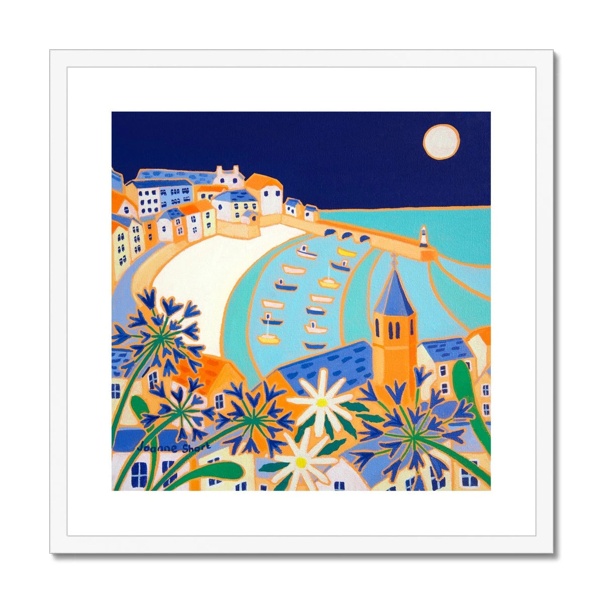 Joanne Short Framed Open Edition Cornish Art Print. 'Harvest Moon, St Ives'. Cornwall Art Gallery Joanne Short