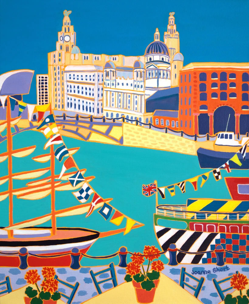 Painting by Joanne Short. Boats, Flags and Liver Birds, Liverpool Joanne Short