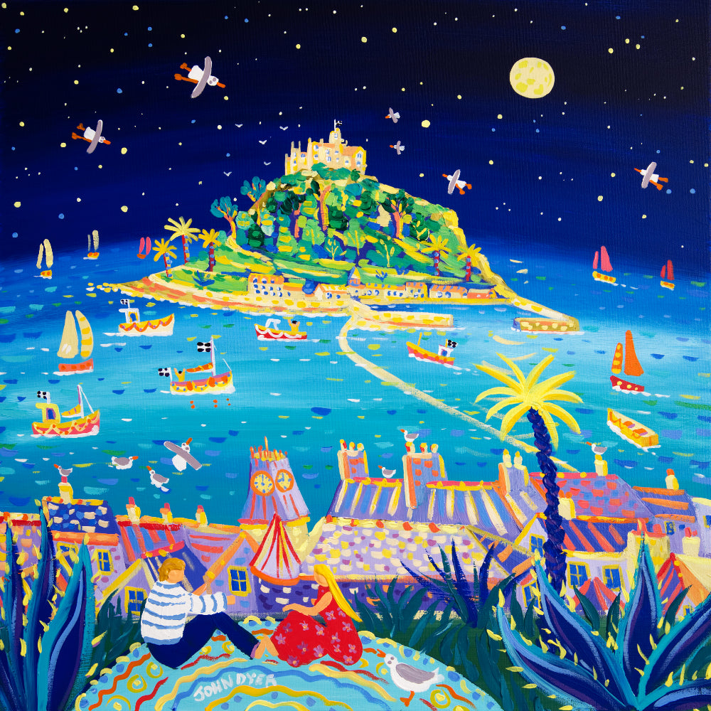 John Dyer Painting. Moonlit Mount, Marazion, Cornwall