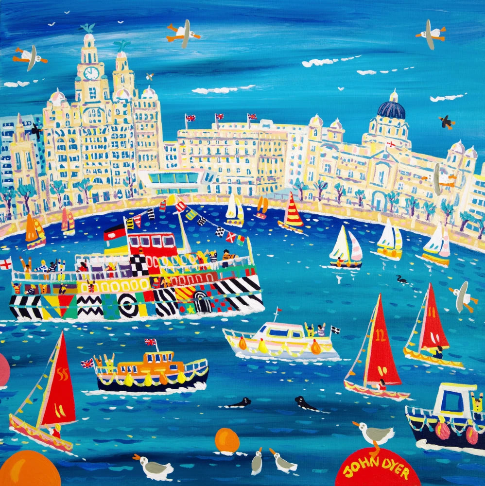 John Dyer Painting. Fun on the Mersey, Liverpool John Dyer