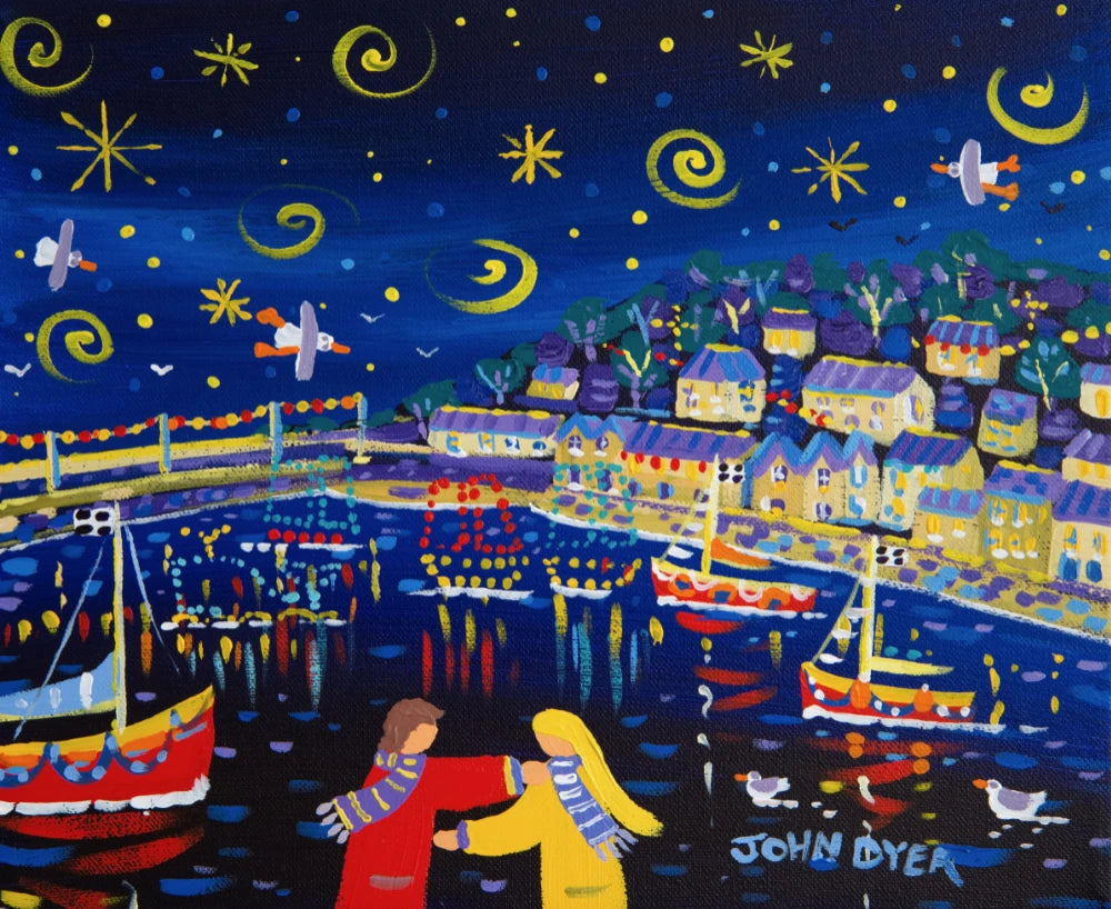 John Dyer Painting. Sparkling night, Mousehole John Dyer