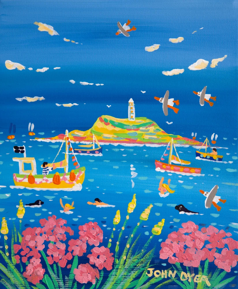 John Dyer Painting. Dreamy Summer Day, Godrevy John Dyer