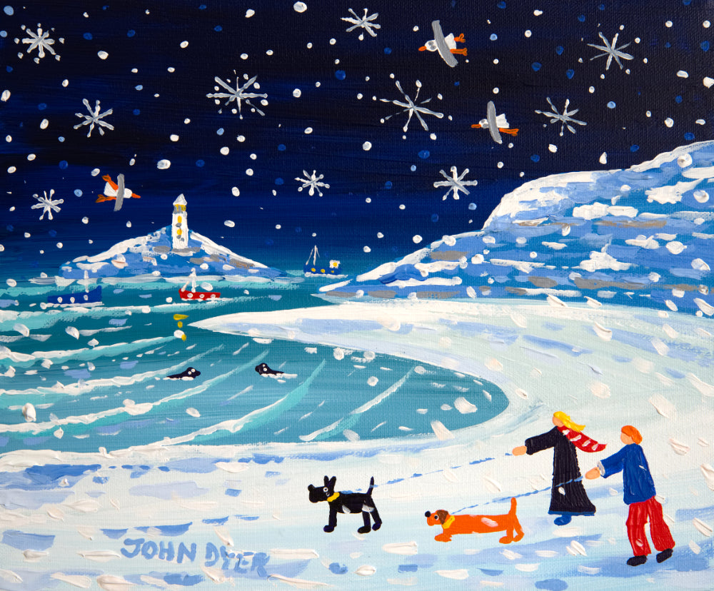 John Dyer Painting. Paw Prints and Footprints, Godrevy Lighthouse