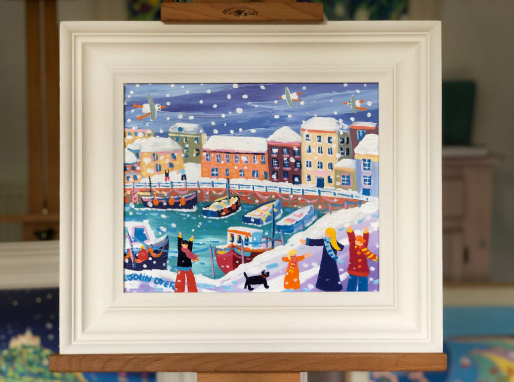 John Dyer Painting. Snow Flurries, Customs House Quay, Falmouth.