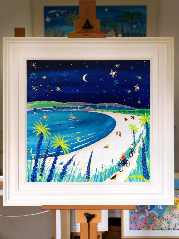 John Dyer Painting. Moonlit Cycle Ride, Pentle Bay, Tresco John Dyer