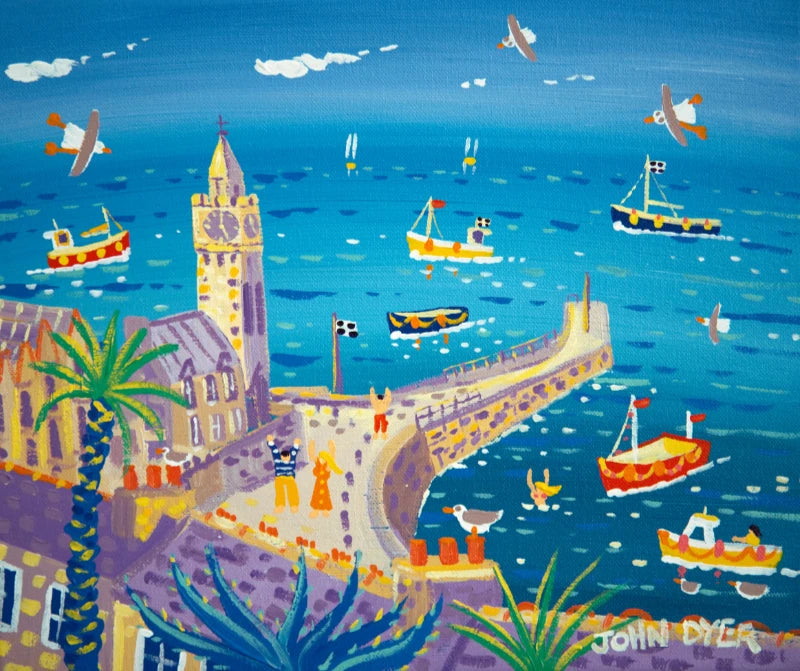 John Dyer Painting. Blue Sea and Fishing Boats, Porthleven John Dyer